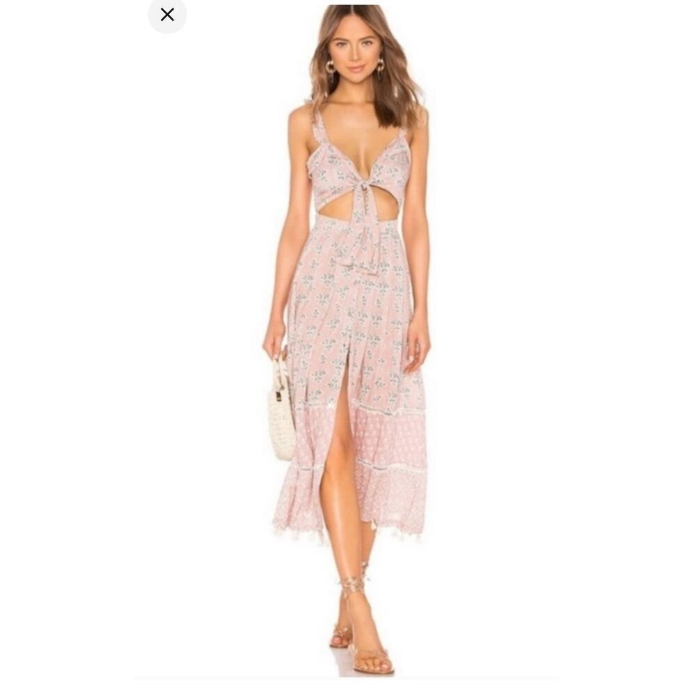 Aqua Bendita Karen floral midi pink tassel two way dress size small.